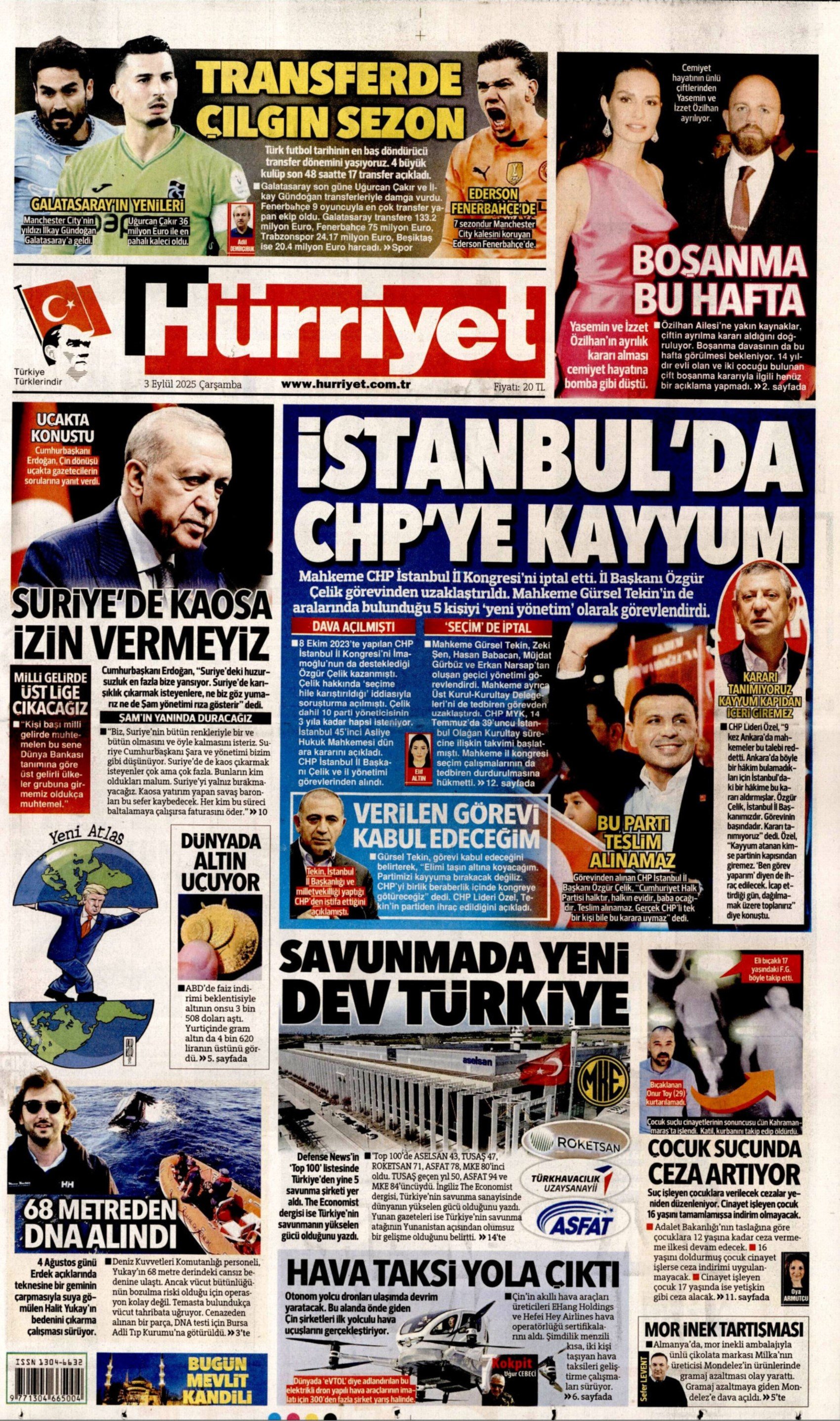 3 Eylül 2025 gazete manşetleri: Gazeteler, CHP İstanbul'a kayyum atanmasını nasıl gördü?