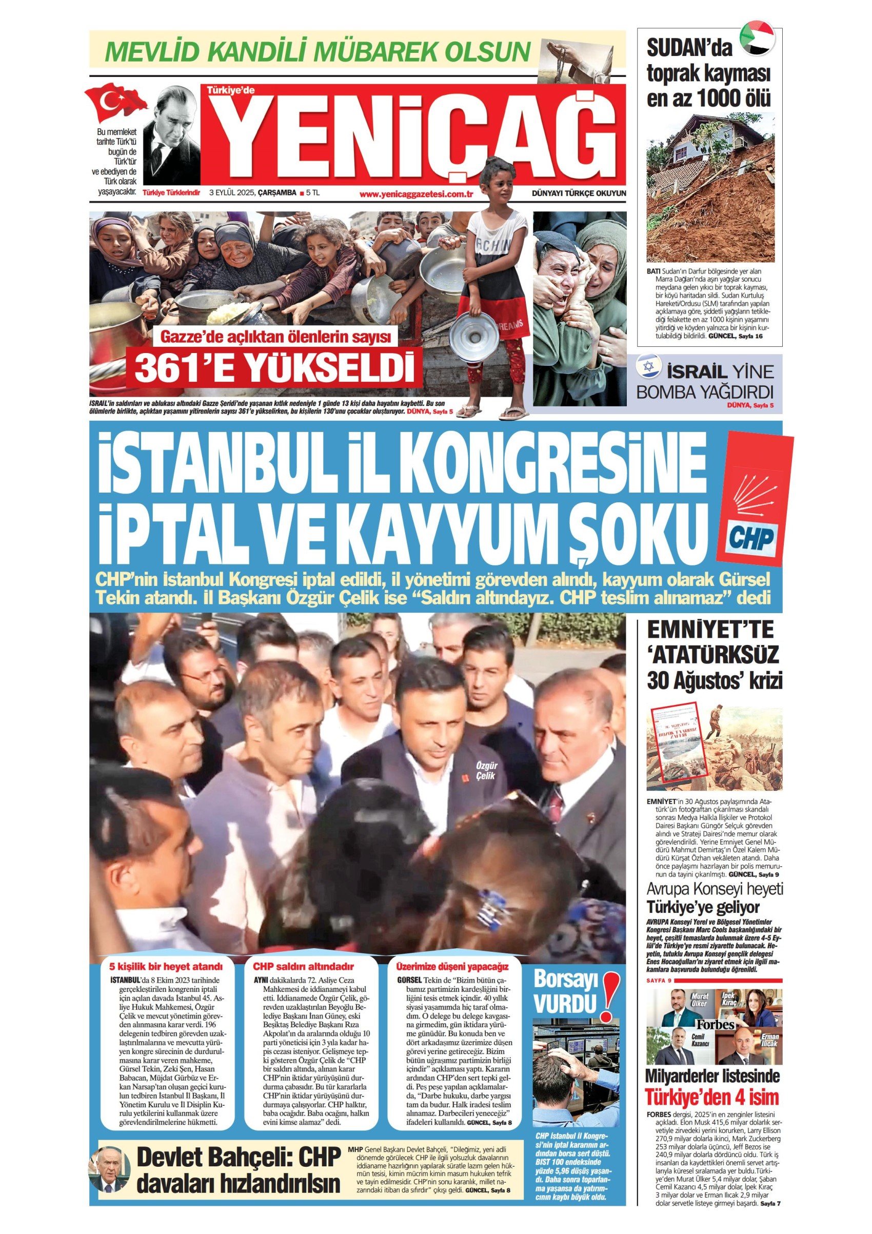 3 Eylül 2025 gazete manşetleri: Gazeteler, CHP İstanbul'a kayyum atanmasını nasıl gördü?