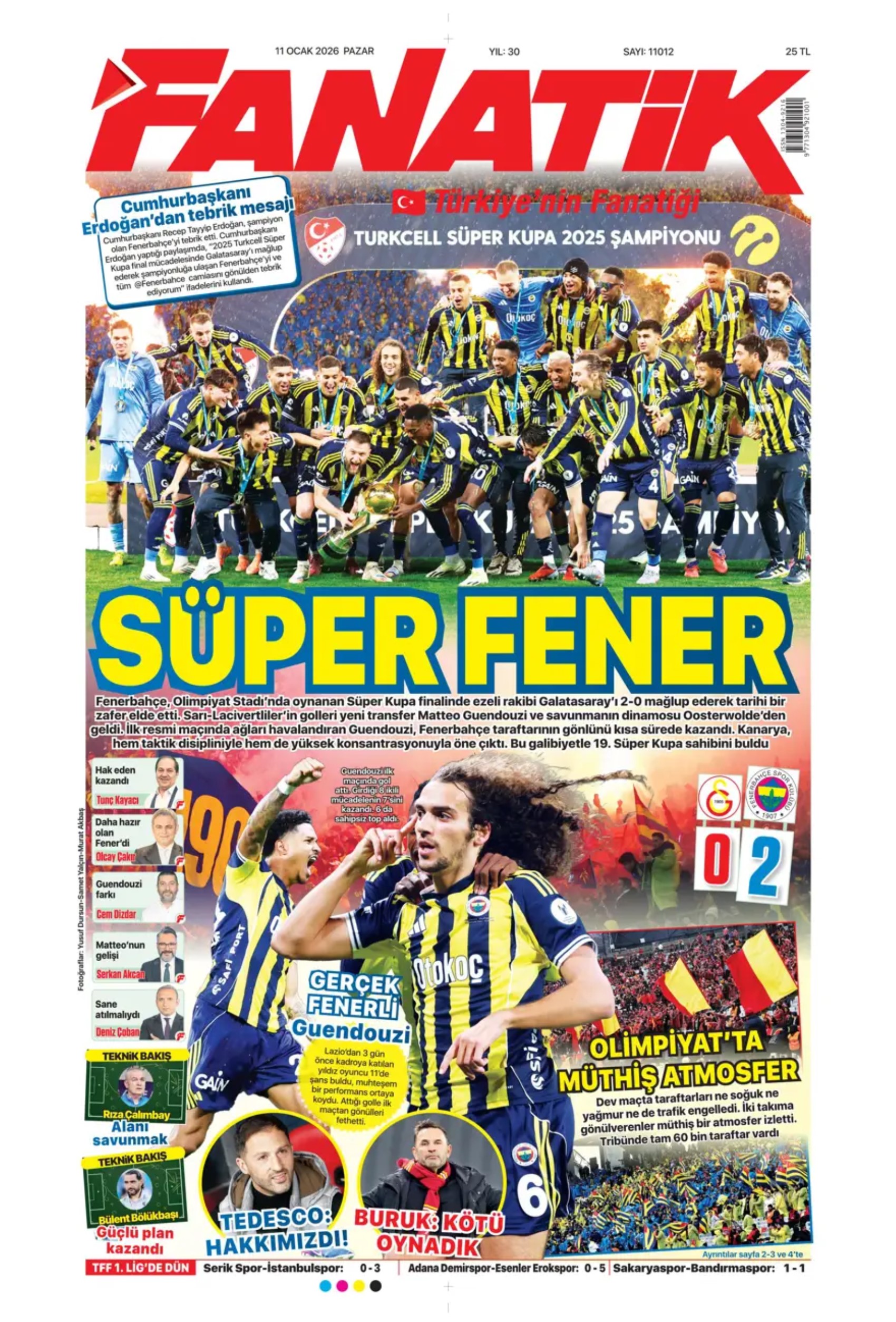Sporun manşetleri: Gazeteler, Fenerbahçe'nin Süper Kupa zaferini nasıl gördü?