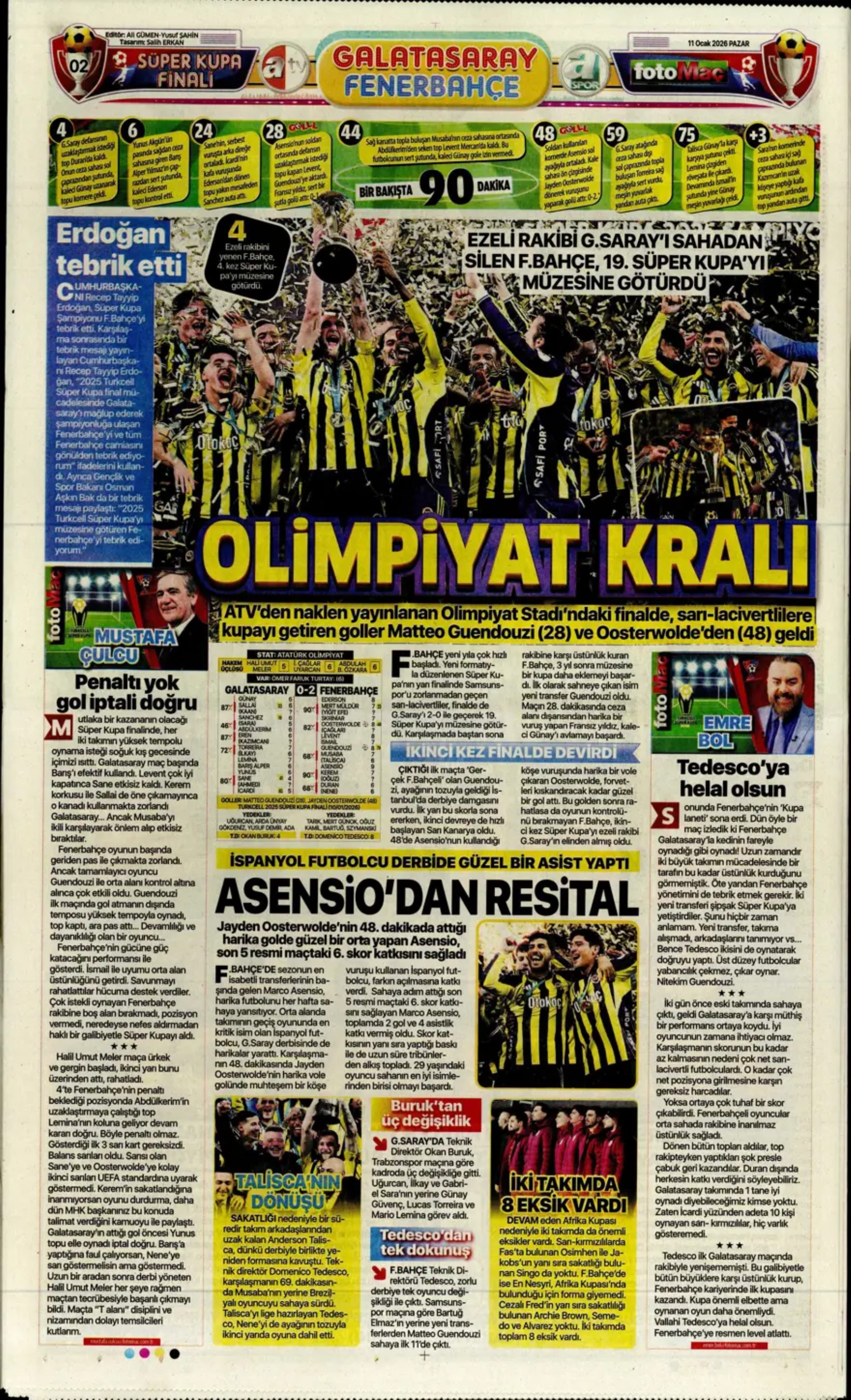 Sporun manşetleri: Gazeteler, Fenerbahçe'nin Süper Kupa zaferini nasıl gördü?