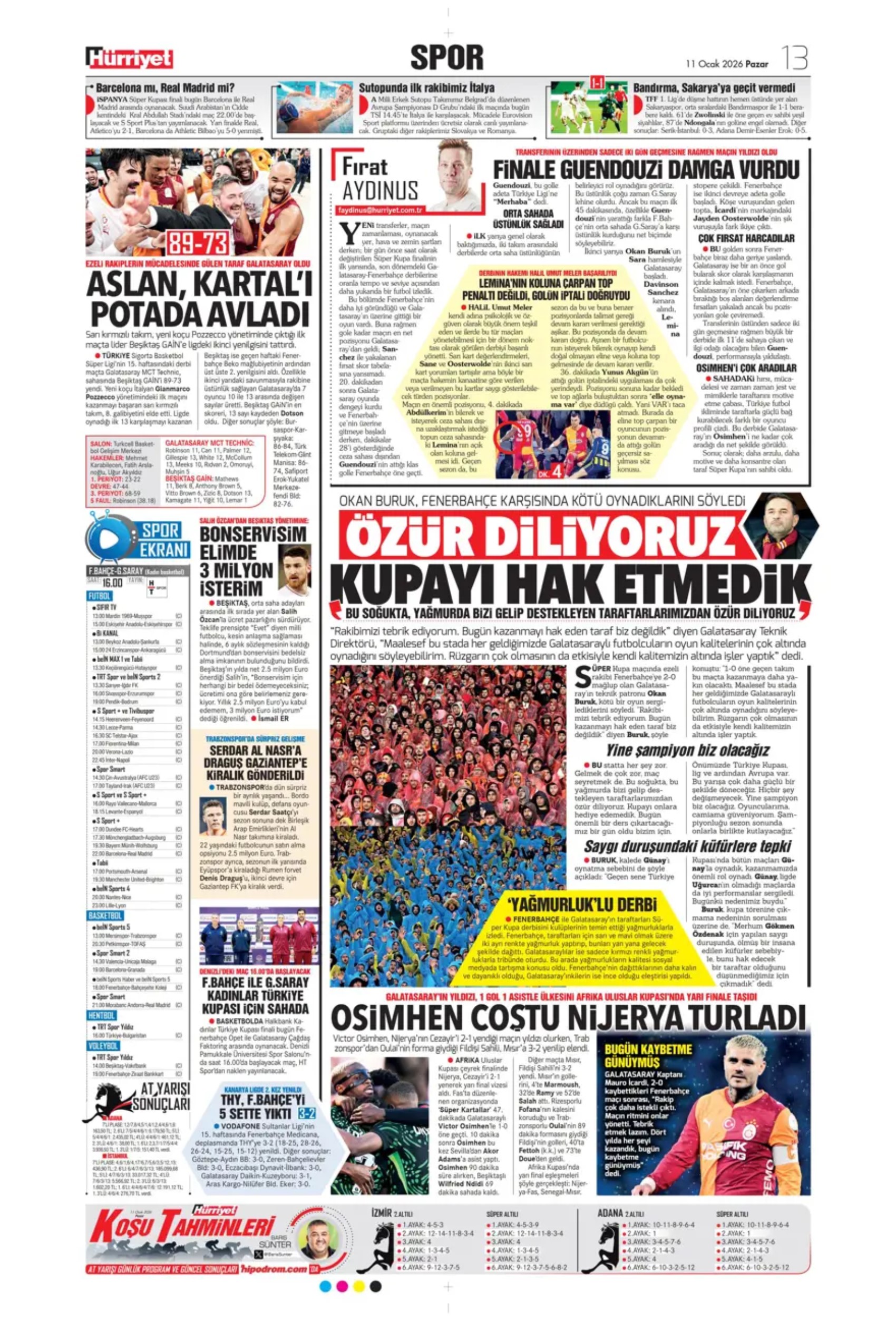 Sporun manşetleri: Gazeteler, Fenerbahçe'nin Süper Kupa zaferini nasıl gördü?