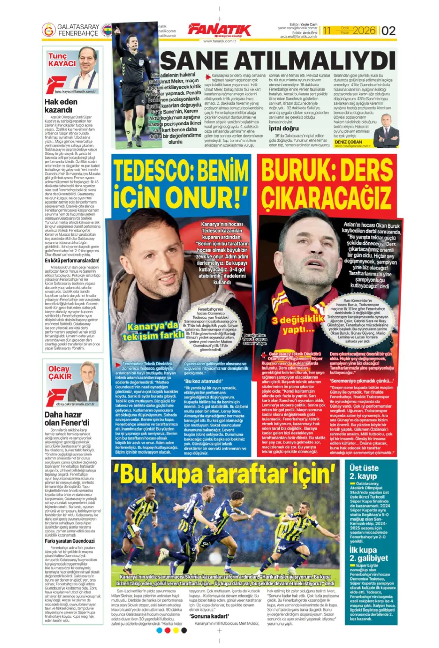 Sporun manşetleri: Gazeteler, Fenerbahçe'nin Süper Kupa zaferini nasıl gördü?