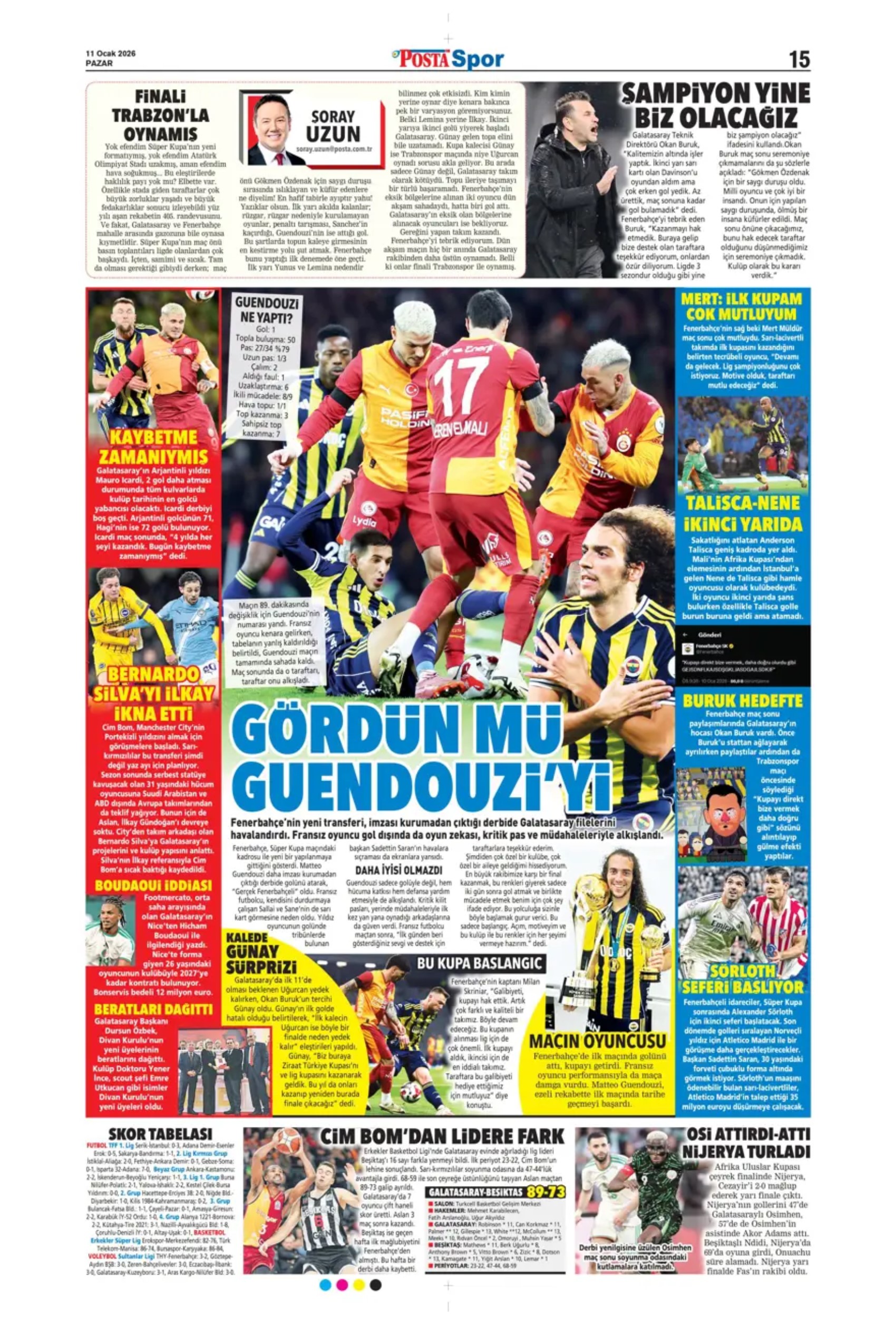 Sporun manşetleri: Gazeteler, Fenerbahçe'nin Süper Kupa zaferini nasıl gördü?