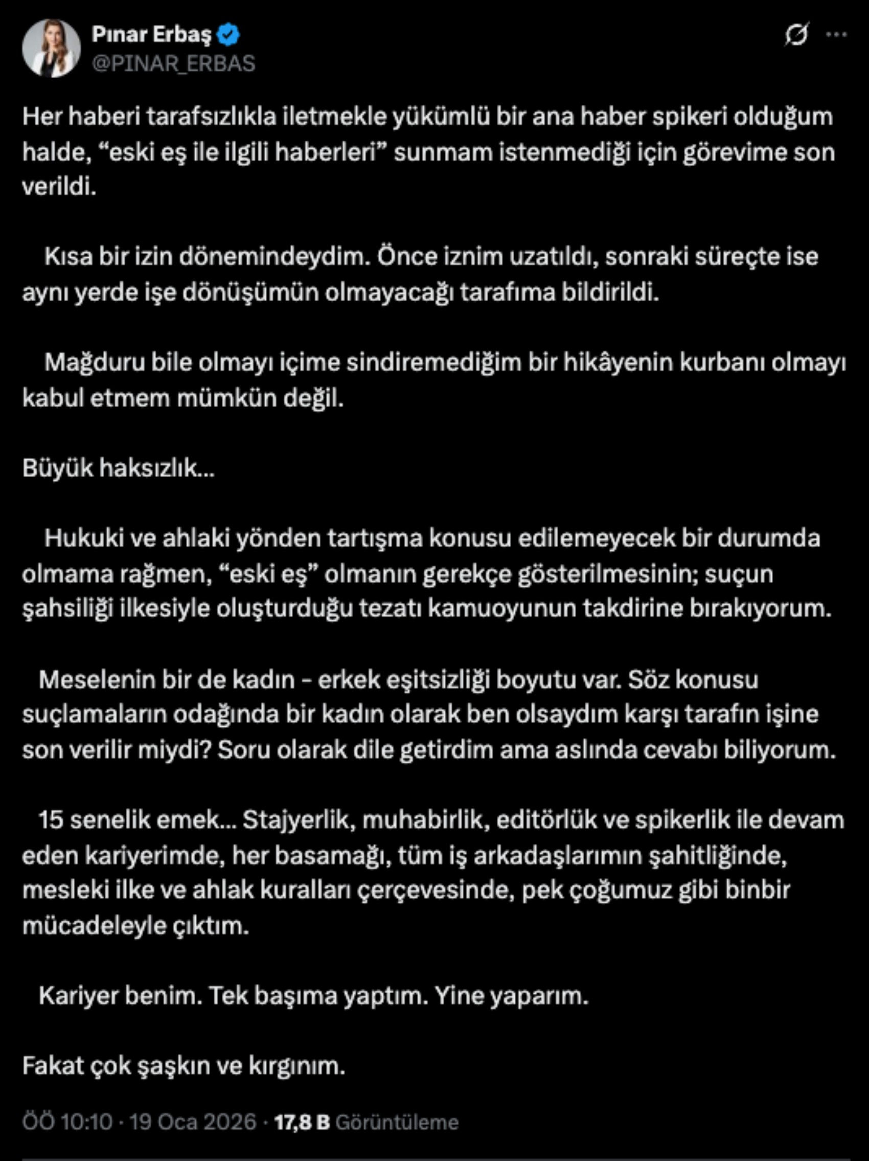Kayyum yönetiminden dikkat çeken karar: Mehmet Akif Ersoy'un eski eşi Pınar Erbaş'ın işine son verildi! 'Çok şaşkın ve kırgınım...'