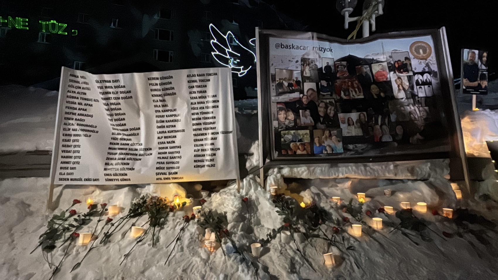 Kartalkaya faciasının birinci yıl dönümü: Otele 'melek' sembolü yansıtıldı