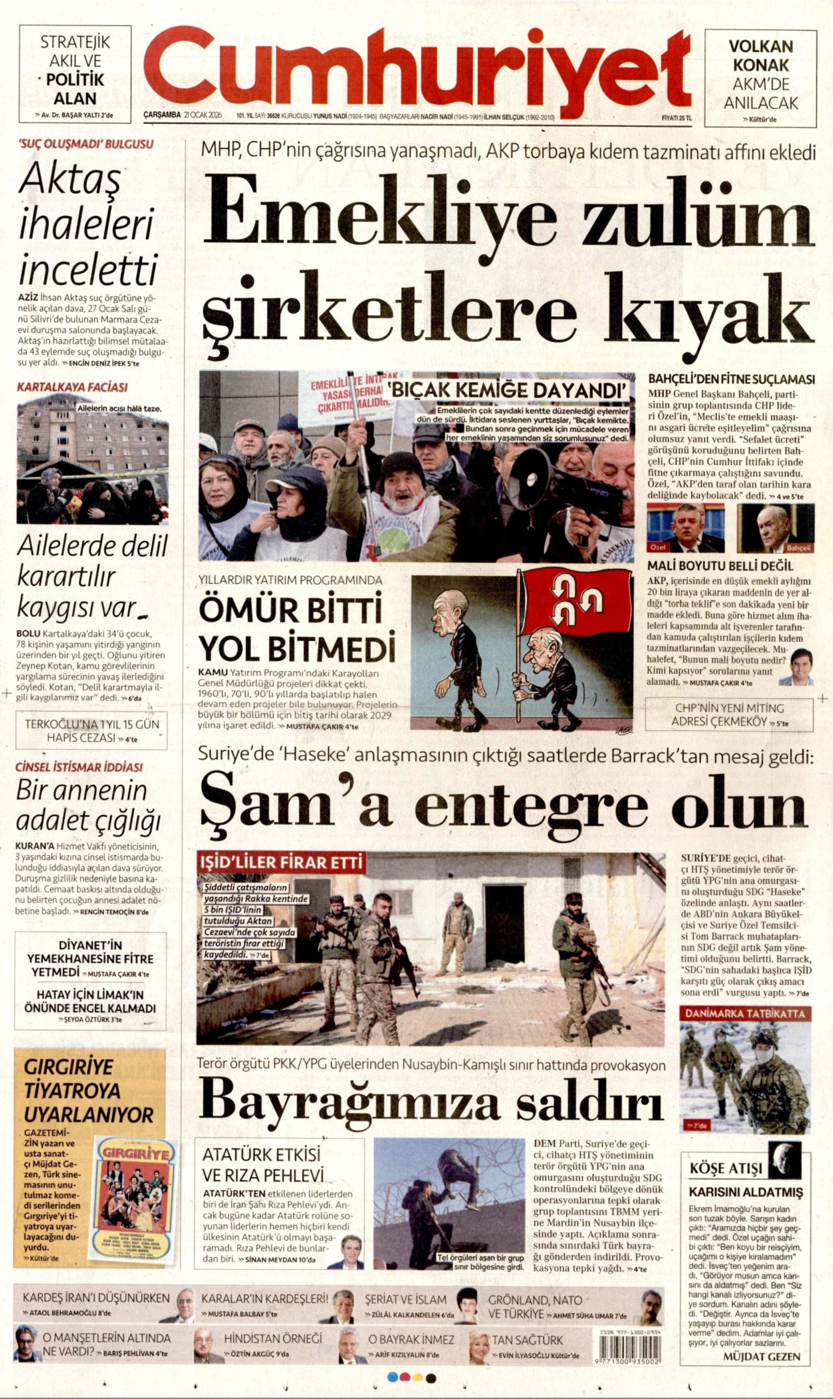 21 Ocak 2026 gazete manşetleri: Gazeteler, Türk Bayrağı'na hain saldırıyı nasıl gördü?