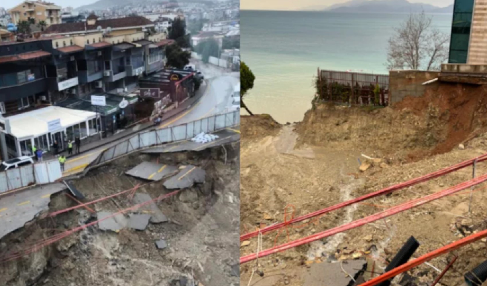 Frana nel centro di Kuşadası: metà della strada è crollata