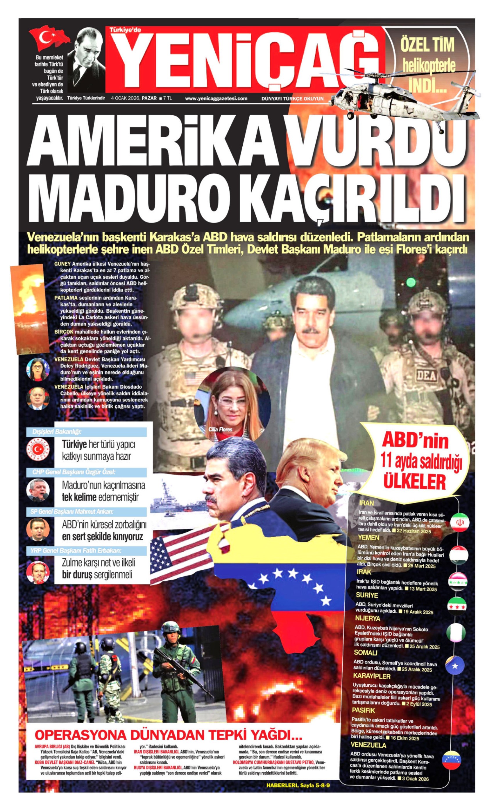 4 Ocak 2026 gazete manşetleri: Gazeteler, ABD'nin Venezuela'ya saldırısını ve Maduro'yu kaçırmasını nasıl gördü?