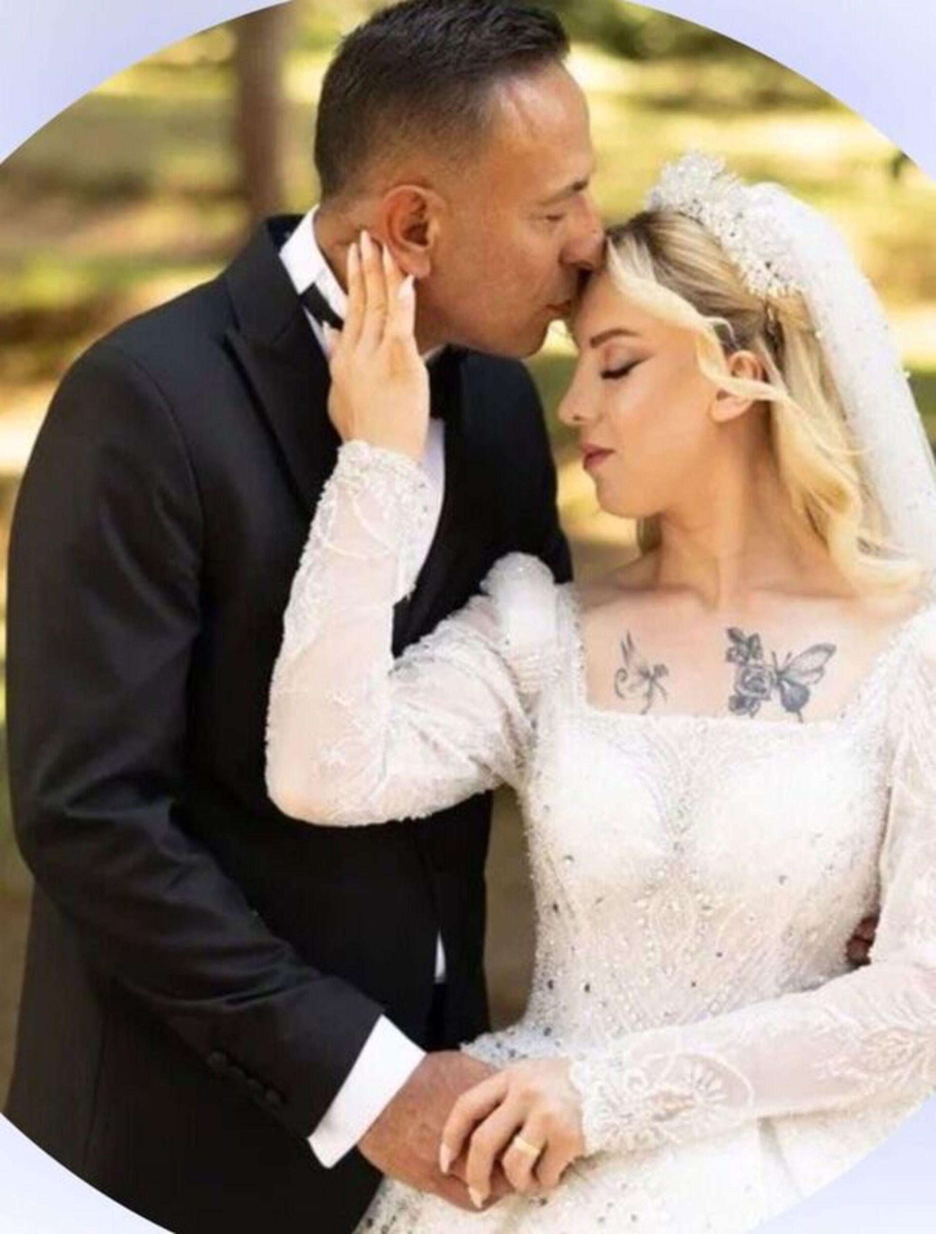 Gülşah Oktay and Aydın Yediparmak are seen in their wedding attire.