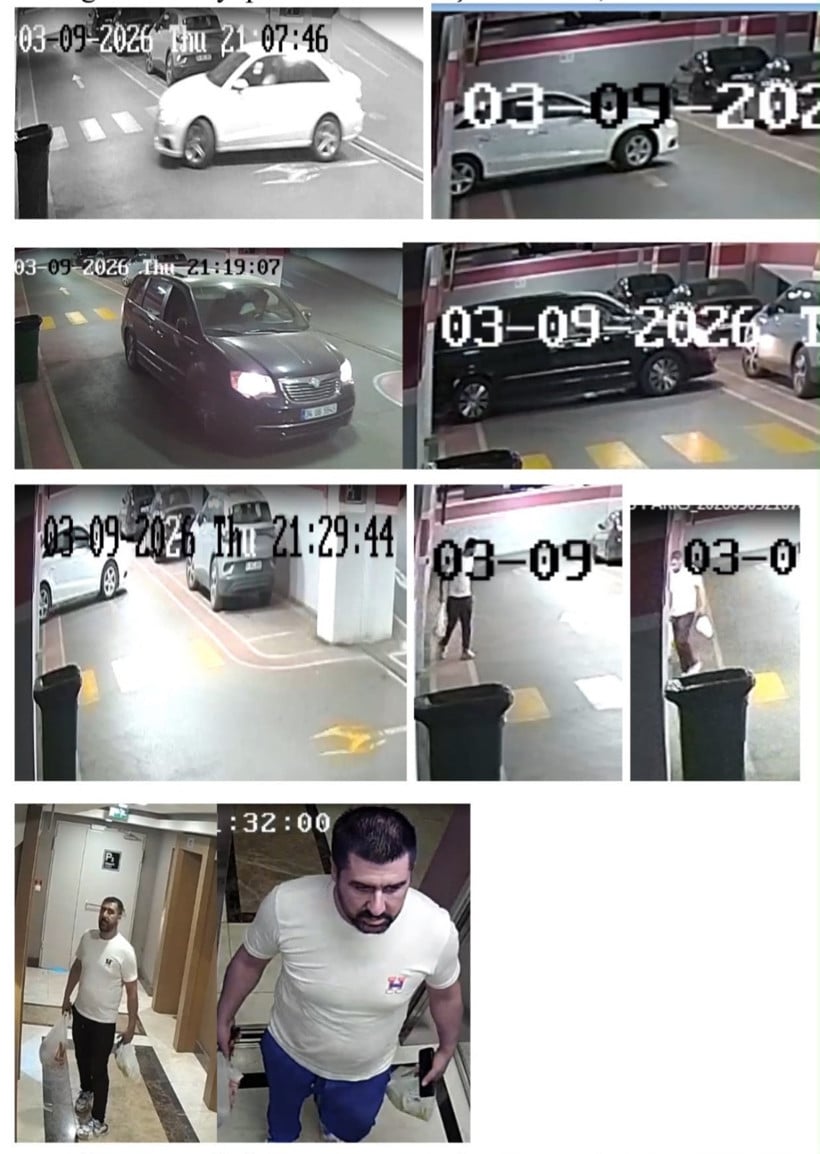 Farklı tarih ve saatlerde kaydedilmiş araç ve kişi görüntülerinden oluşan güvenlik kamerası kolajı.