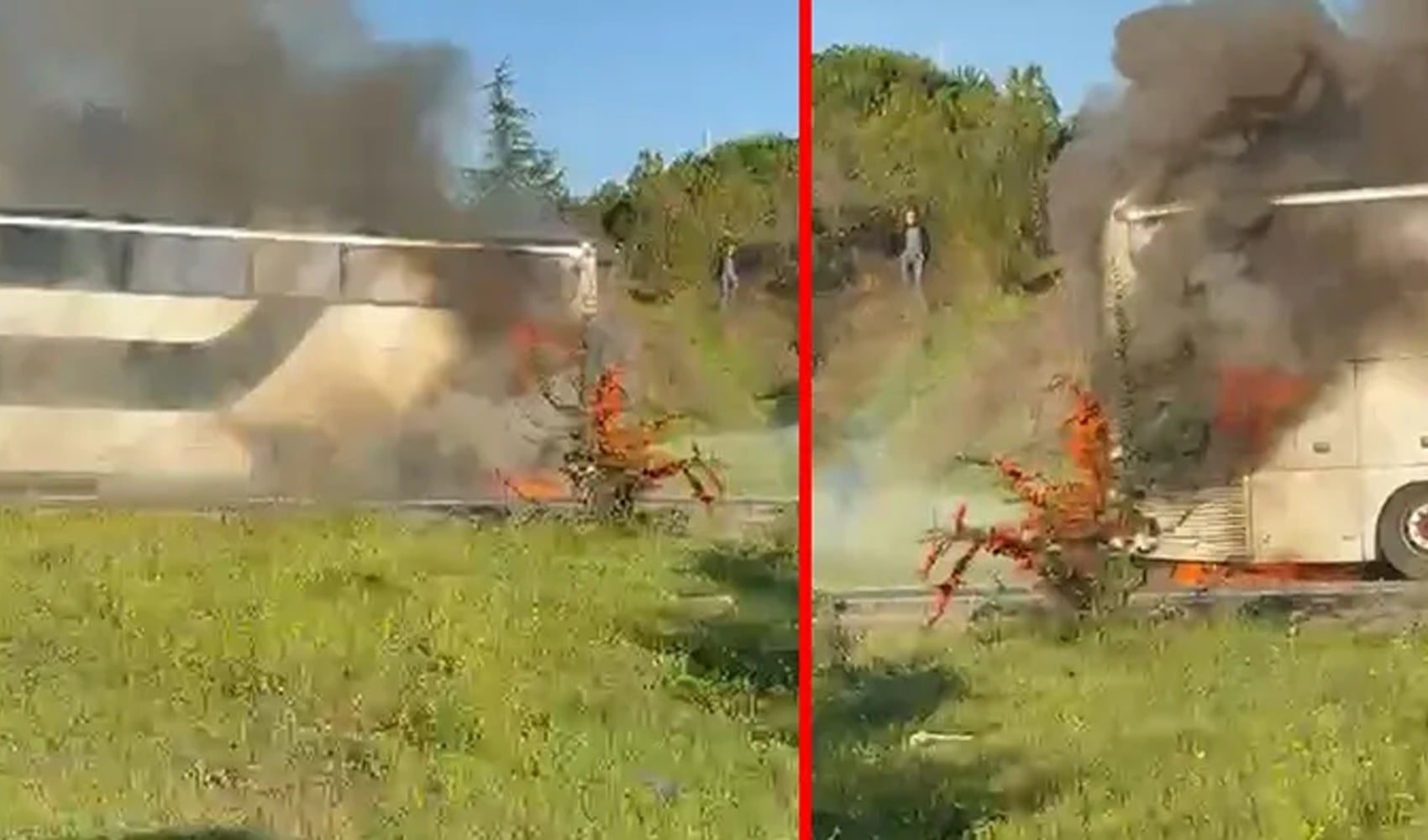 Autobus passeggeri in fiamme sulla Hal Yolu di Bayrampaşa: l'incendio è stato domato dall'intervento delle squadre