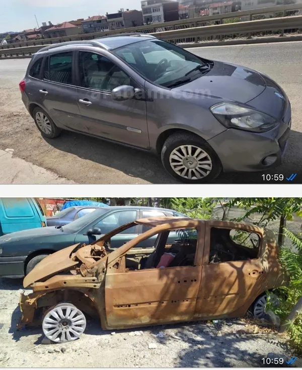 Foto comparativa che mostra un veicolo dall'aspetto integro e la scocca di un veicolo gravemente danneggiato dello stesso modello.
