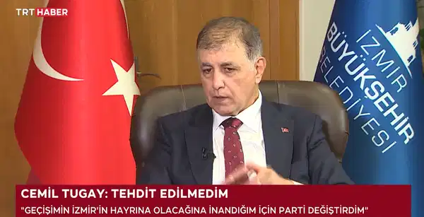 TRT Haber ekranında Cemil Tugay’ın konuştuğu yayın görüntüsü.