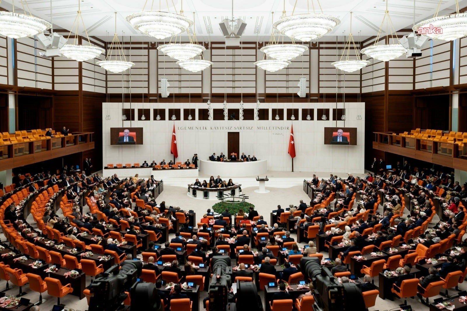 A session attended by members of parliament is seen in the TBMM General Assembly hall.