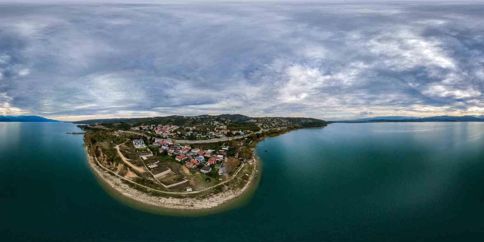 Aerial panorama showing the peninsula and residential areas on Lake Sapanca.