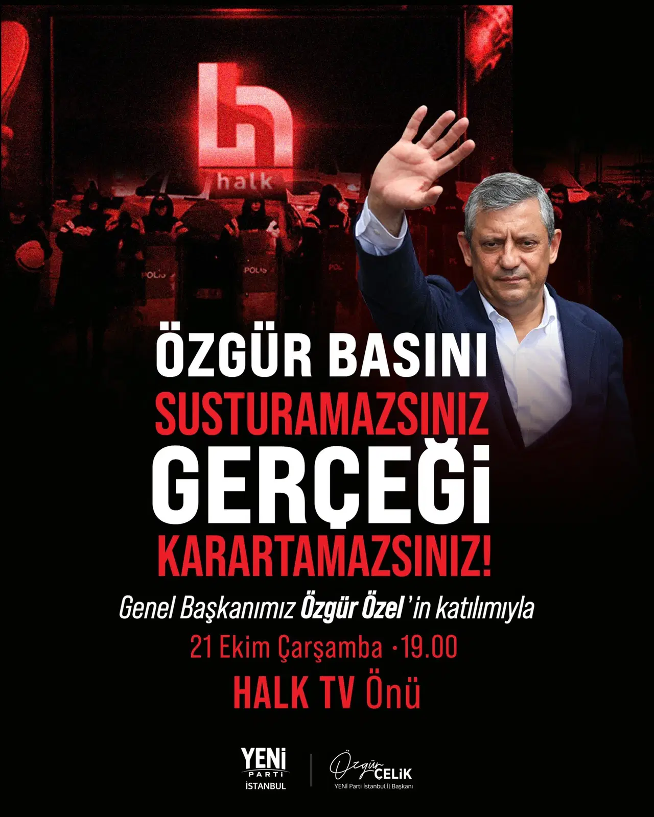 Halk TV önünde 21 Ekim saat 19.00’da yapılacağı duyurulan dayanışma buluşmasının afişi.