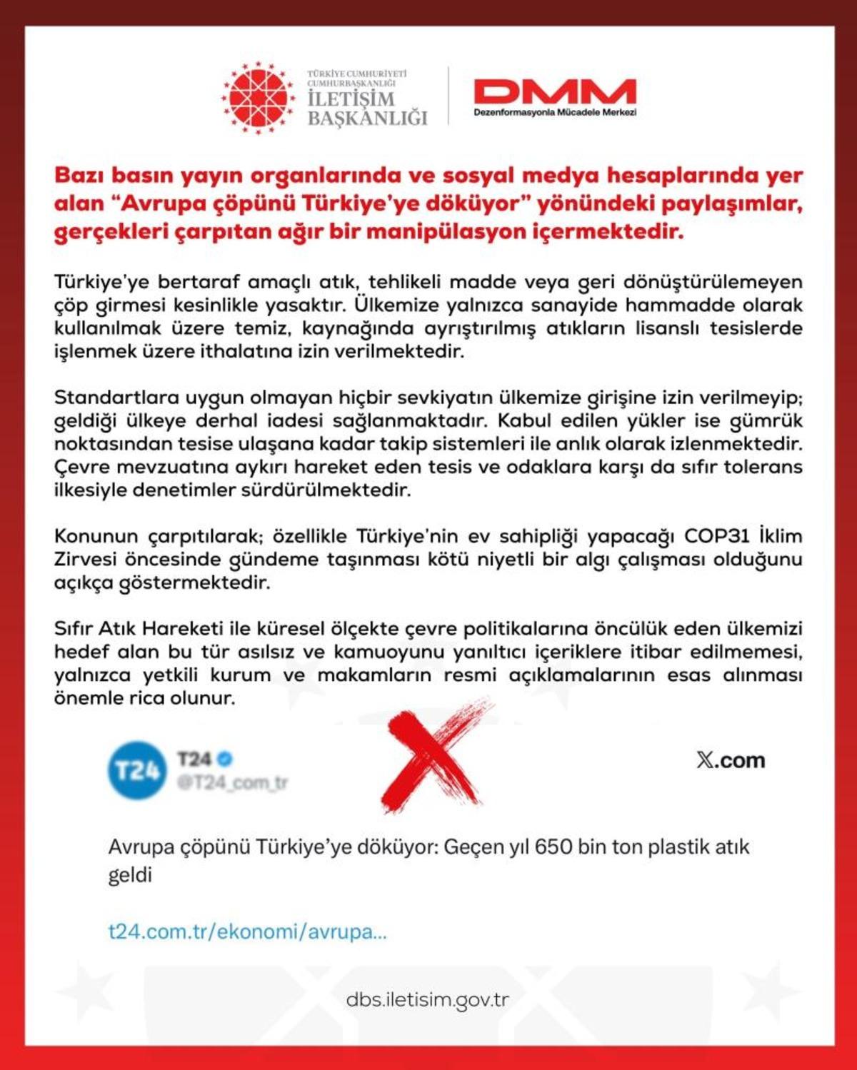 Image showing the DMM's social media statement regarding waste import allegations.