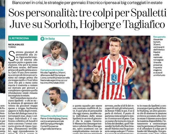 La Stampa gazetesinde Juventus’un transfer gündemine ilişkin haberin yer aldığı sayfa görseli.