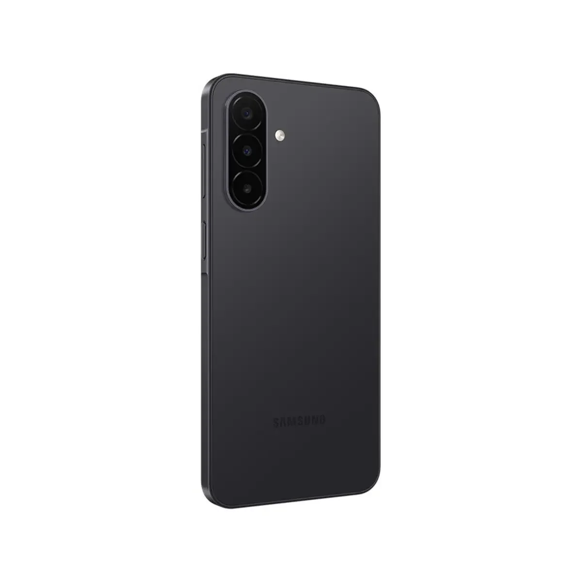 Vertikal angeordnetes Dreifach-Kamerasystem auf der Rückseite des schwarzen Samsung Galaxy A18 4G.