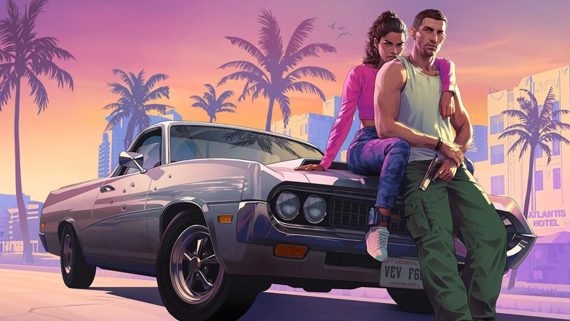 GTA 6 görselinde iki ana karakter bir aracın önünde görülüyor.