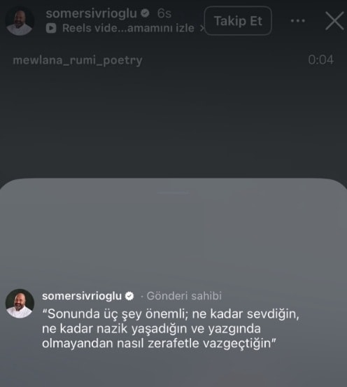 Somer Sivrioğlu’nun sosyal medya hesabındaki yazılı paylaşım ekran görüntüsü.