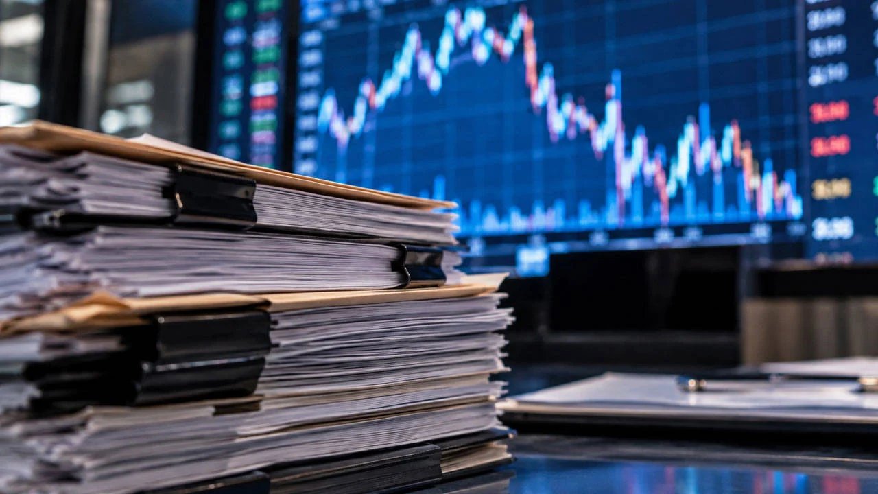 Finansal grafikler ve dosyaların yer aldığı temsili sermaye piyasası görseli.