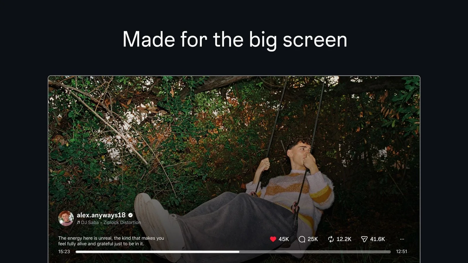 Apple TV için Instagram uygulamasının büyük ekran kullanımını vurgulayan tanıtım görseli.