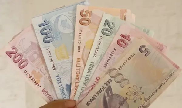 Image of Turkish Lira banknotes of different denominations being held in hand.