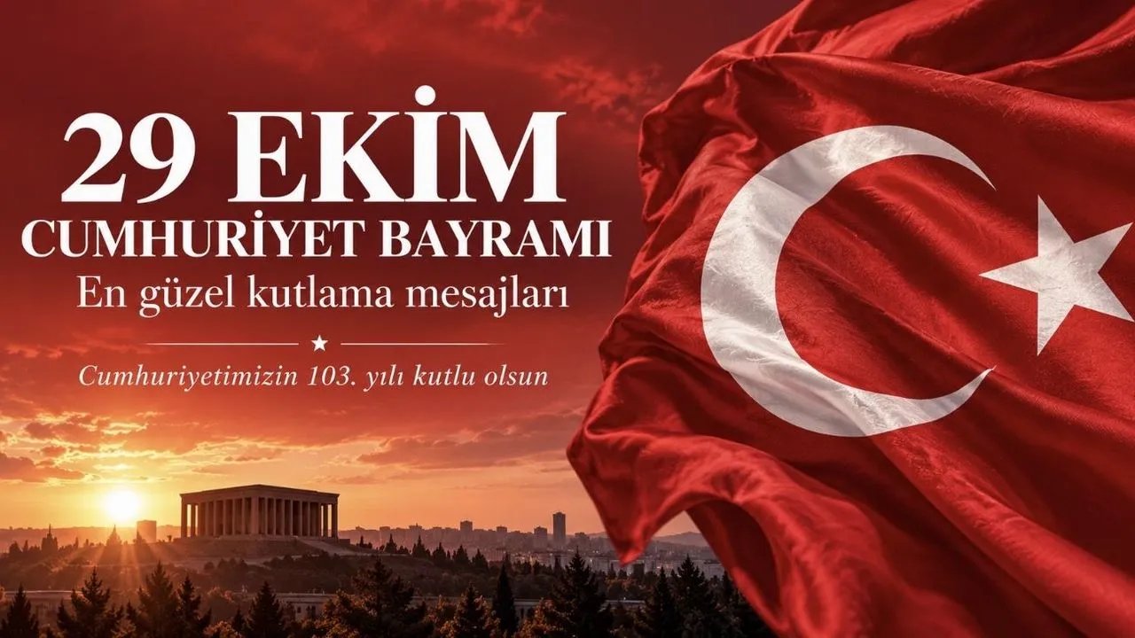 Visual featuring the Turkish flag, Anıtkabir, and an October 29 Republic Day message