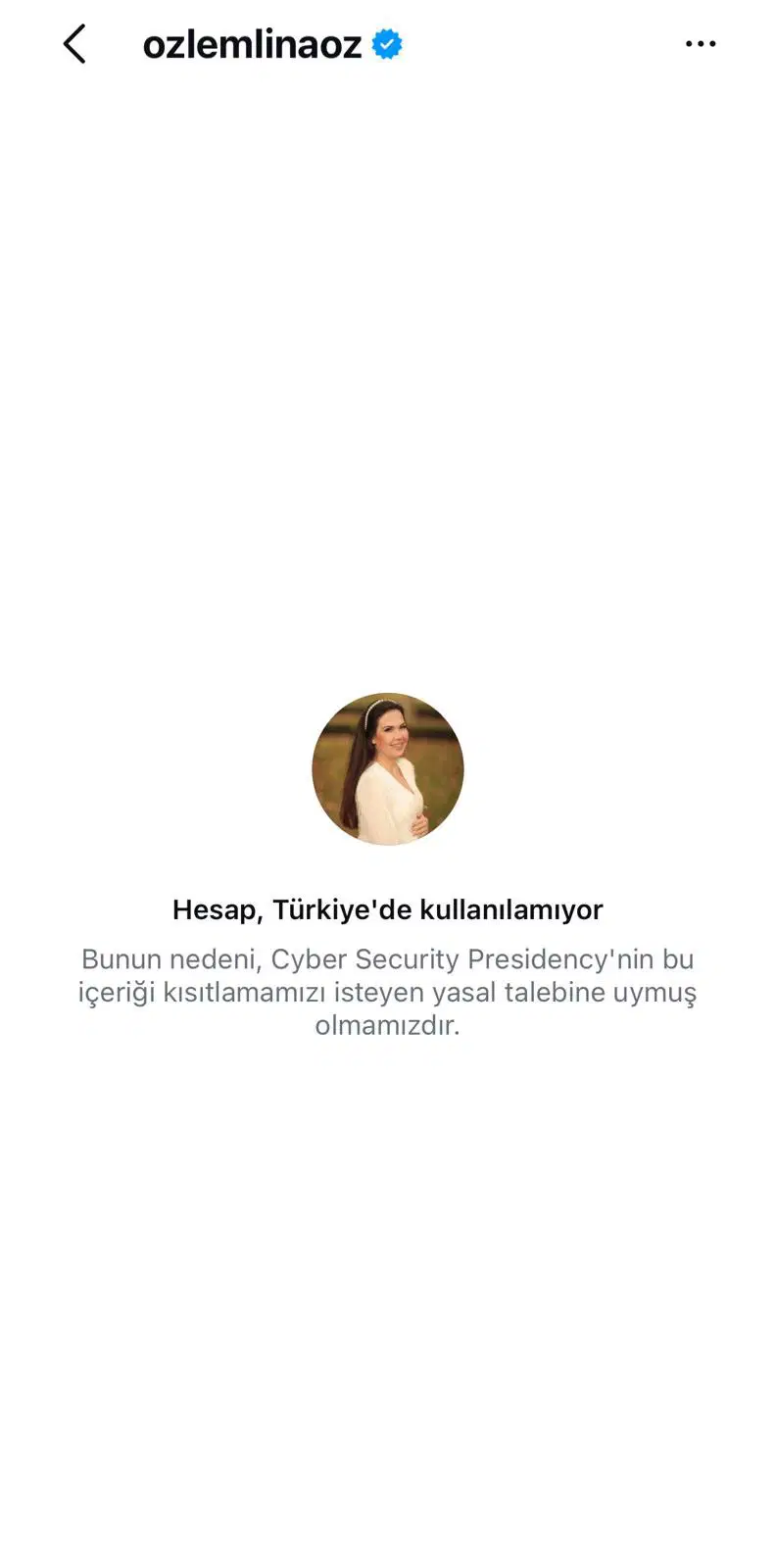 Özlem Öz’ün Instagram hesabına erişim engeli uyarısını gösteren ekran görüntüsü.