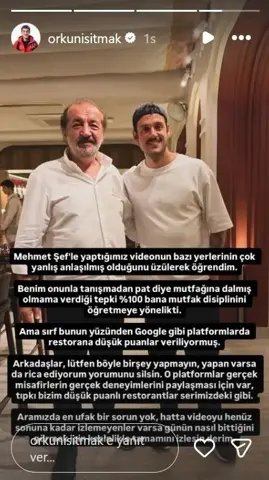 Orkun Işıtmak’ın sosyal medya hesabından yaptığı açıklamanın ekran görüntüsü.