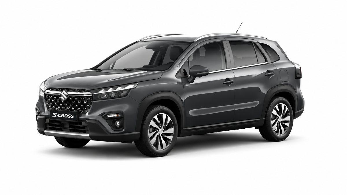Imagen de estudio del modelo Suzuki S-Cross Híbrido de color gris.