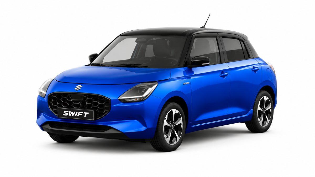 Imagen de estudio del modelo Suzuki Swift Híbrido de color azul.