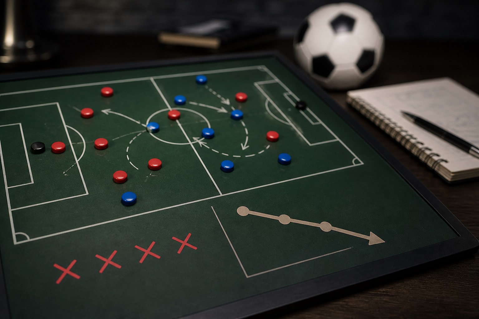 Kötü form grafiğini anlatan futbol taktik panosu illüstrasyonu.