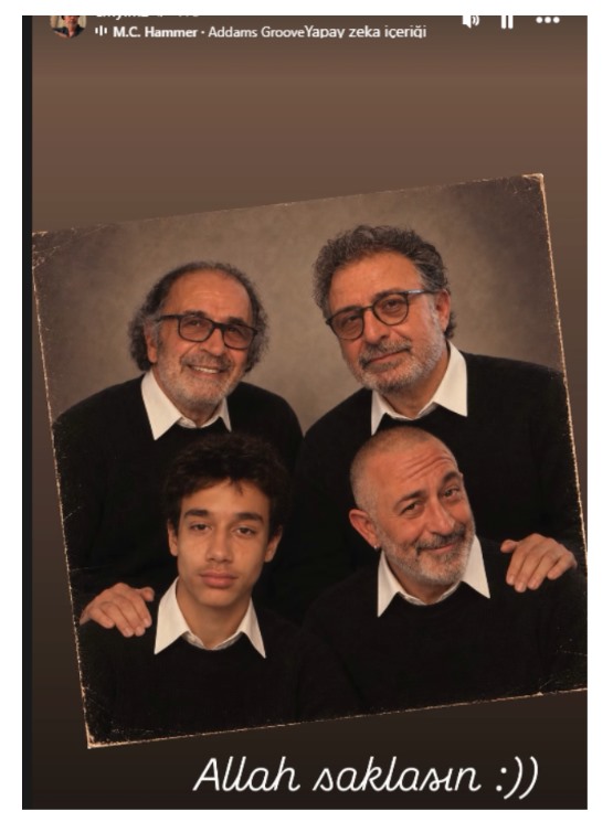 Cem Yılmaz’ın sosyal medya paylaşımında babası, ağabeyi ve oğluyla birlikte yer aldığı aile fotoğrafı.