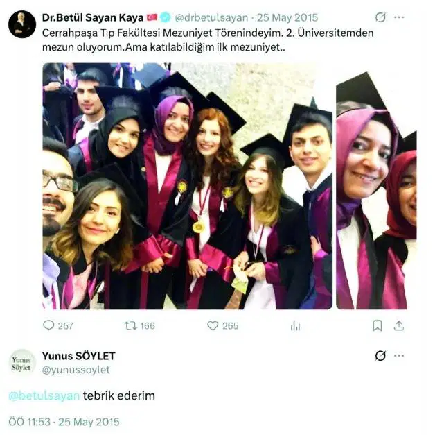 Fatma Betül Sayan Kayas Beitrag zur Abschlussfeier und der Glückwunschkommentar von Yunus Söylet.