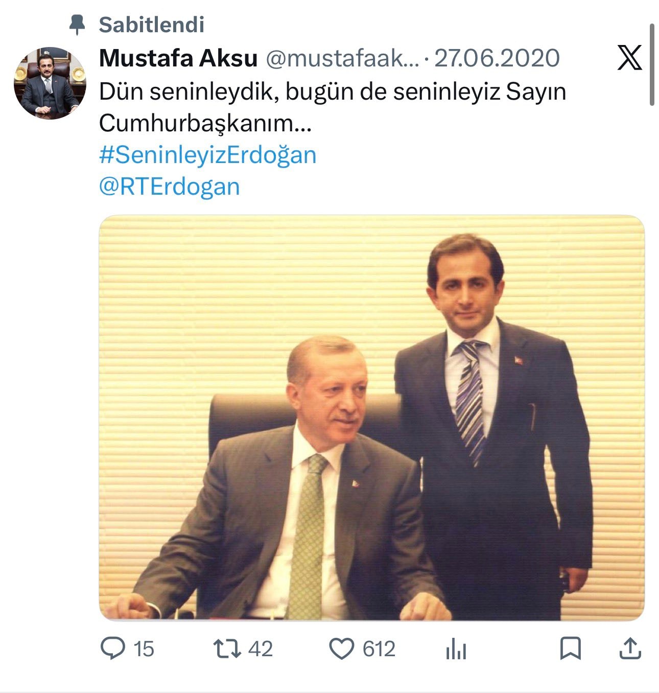Mustafa Aksu’nun 2020 tarihli X paylaşımının ekran görüntüsü.