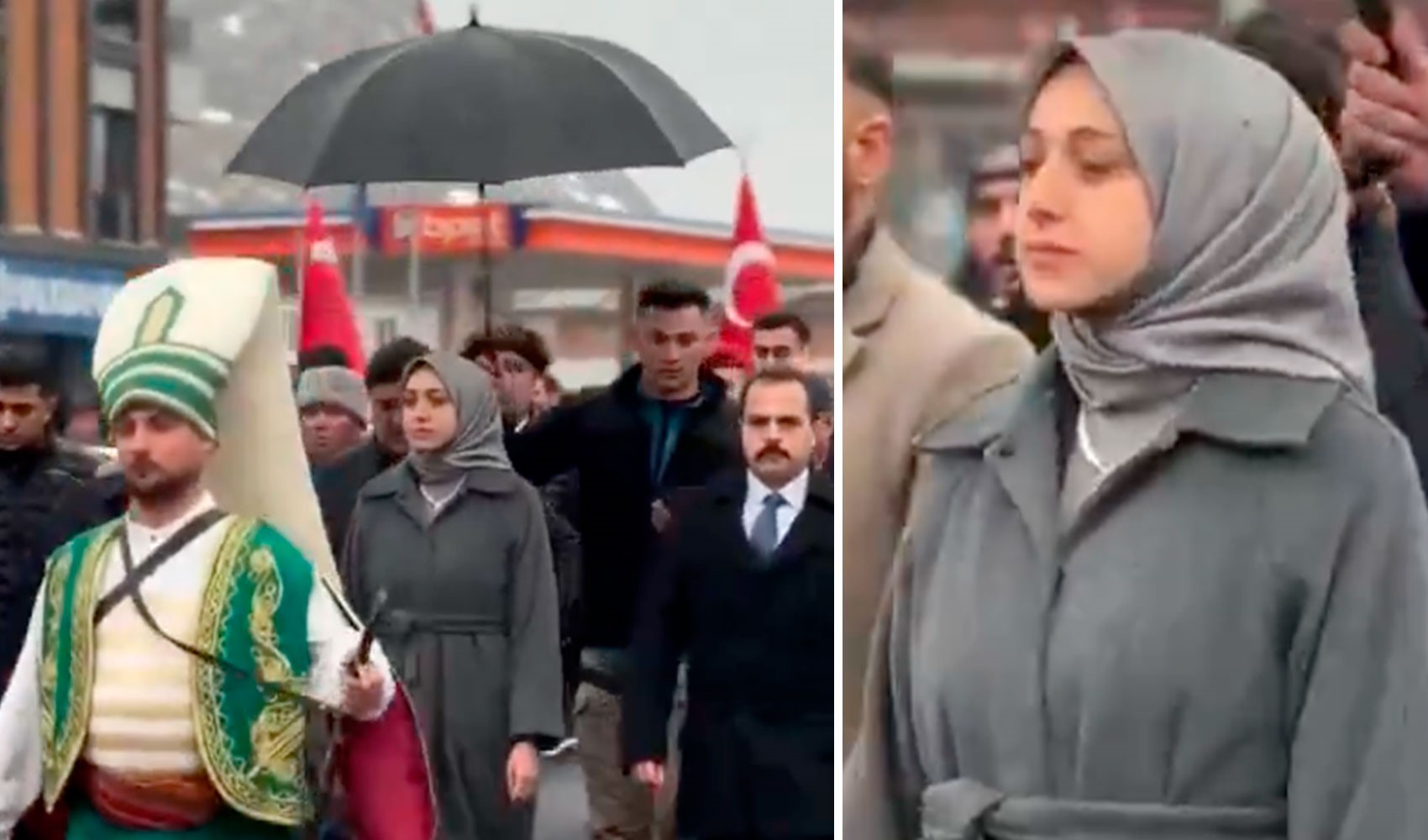 Tercan Kaymakamı koruma polisine şemsiye tutturdu