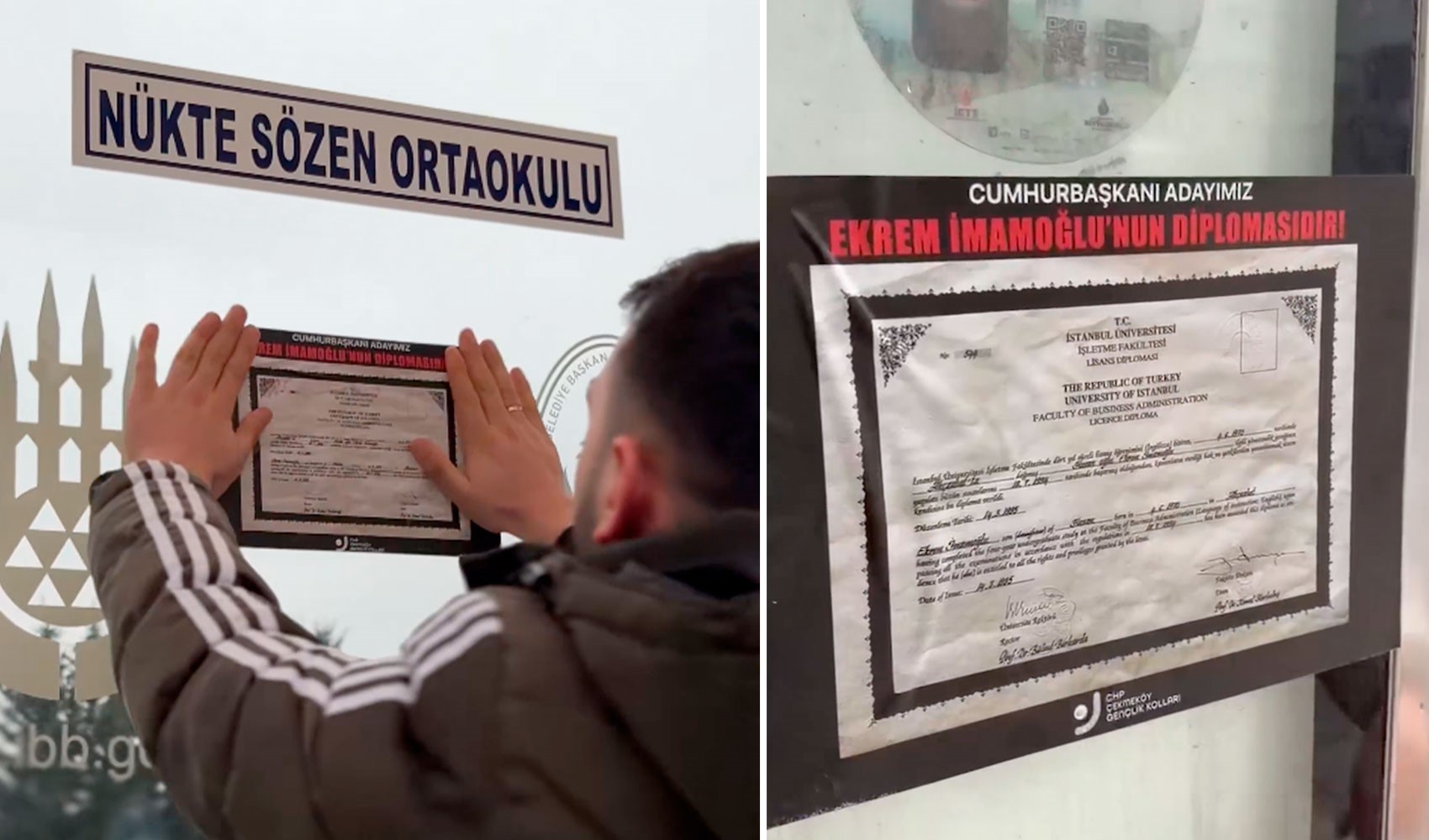 CHP Gençlik Kolları'ndan dikkat çeken eylem: İmamoğlu'nun diplomasının stickerları duraklarda