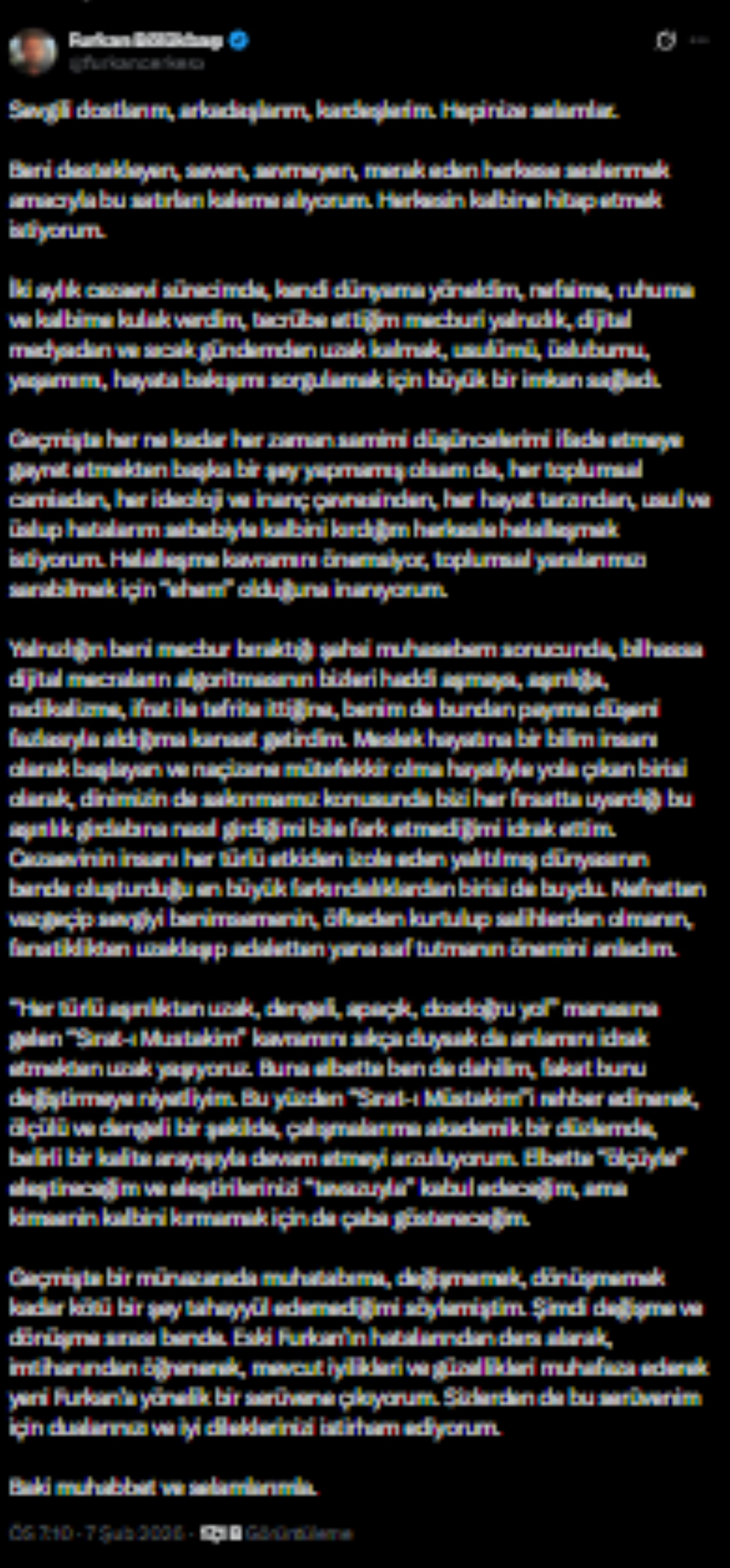 Furkan Bölükbaşı'ndan cezaevi sonrası 'hayatımı sorguladım' paylaşımı: Takipçilerinden dua istedi