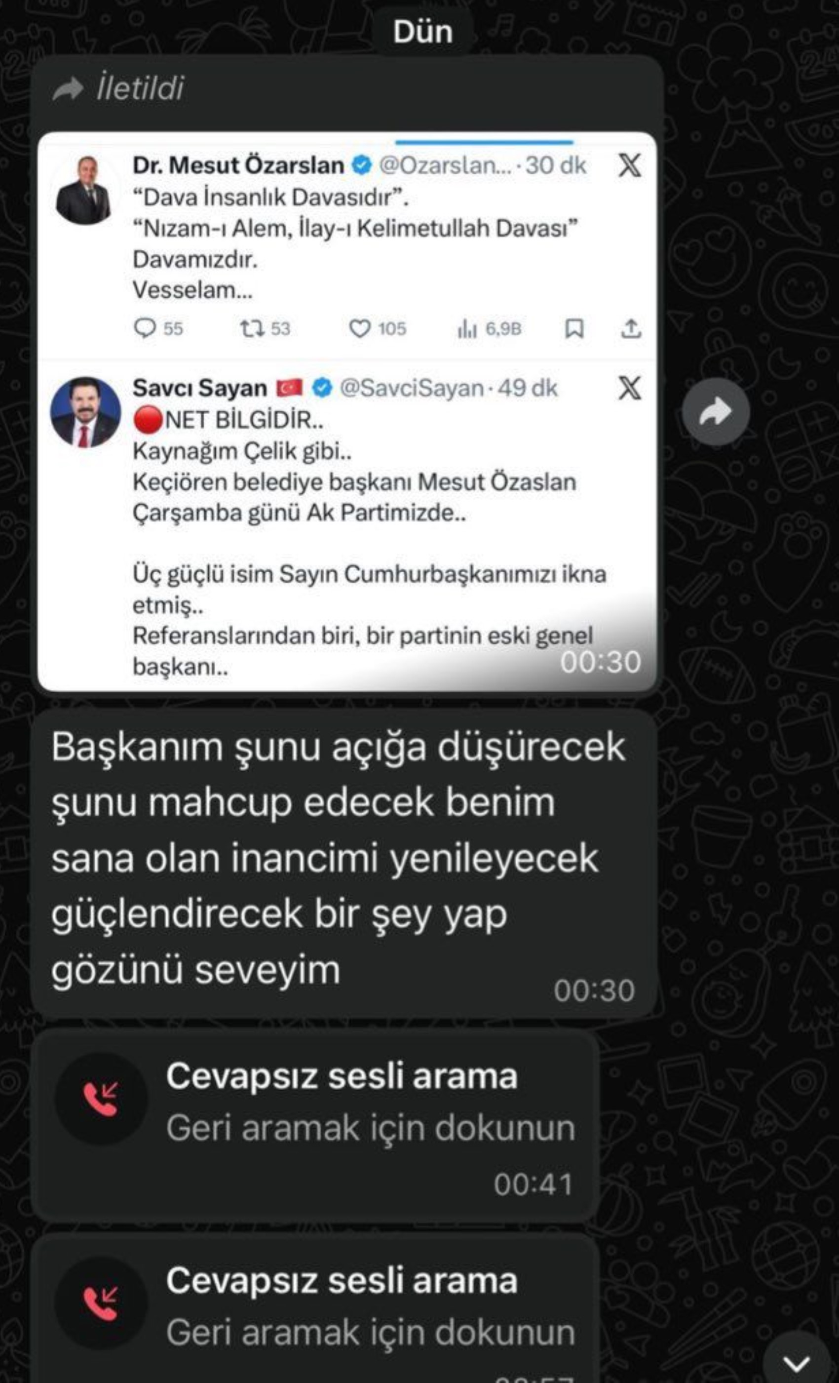 Özgür Özel'in Mesut Özarslan'a gönderdiği mesajların ekran görüntüleri ortaya çıktı! Suç duyurusunda bulunacak