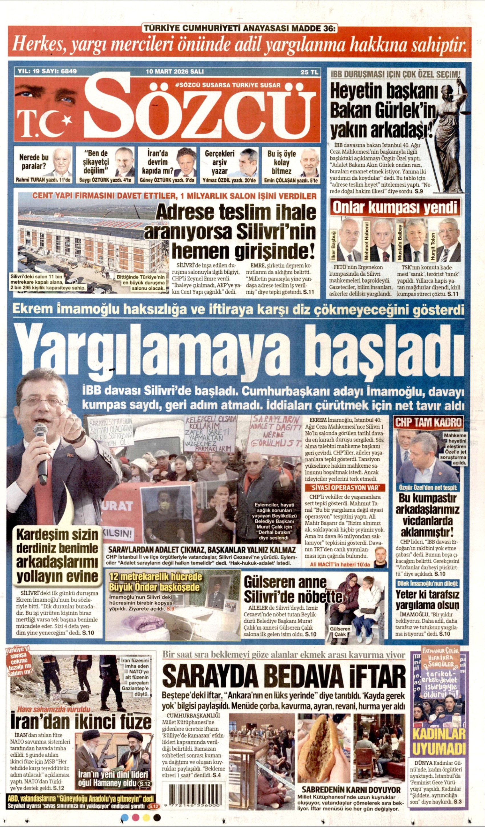 İmamoğlu ve hakim tartışmıştı: Gazeteler İBB davasının ilk gününü nasıl gördü? (10 Mart 2026 gazete manşetleri)