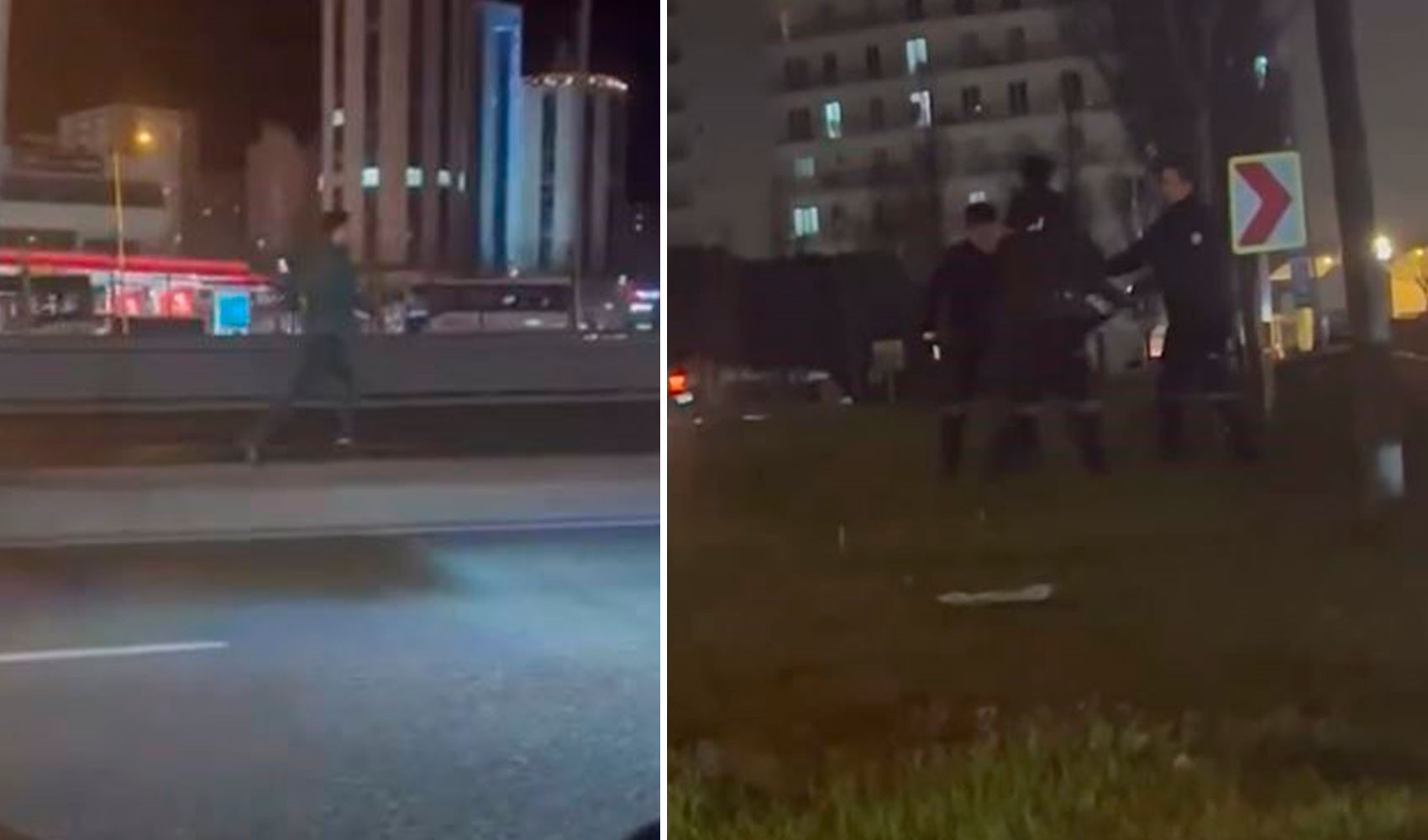 Telefon çalıp E-5'e kaçan şüpheliyi bekçiler minibüsle yakaladı