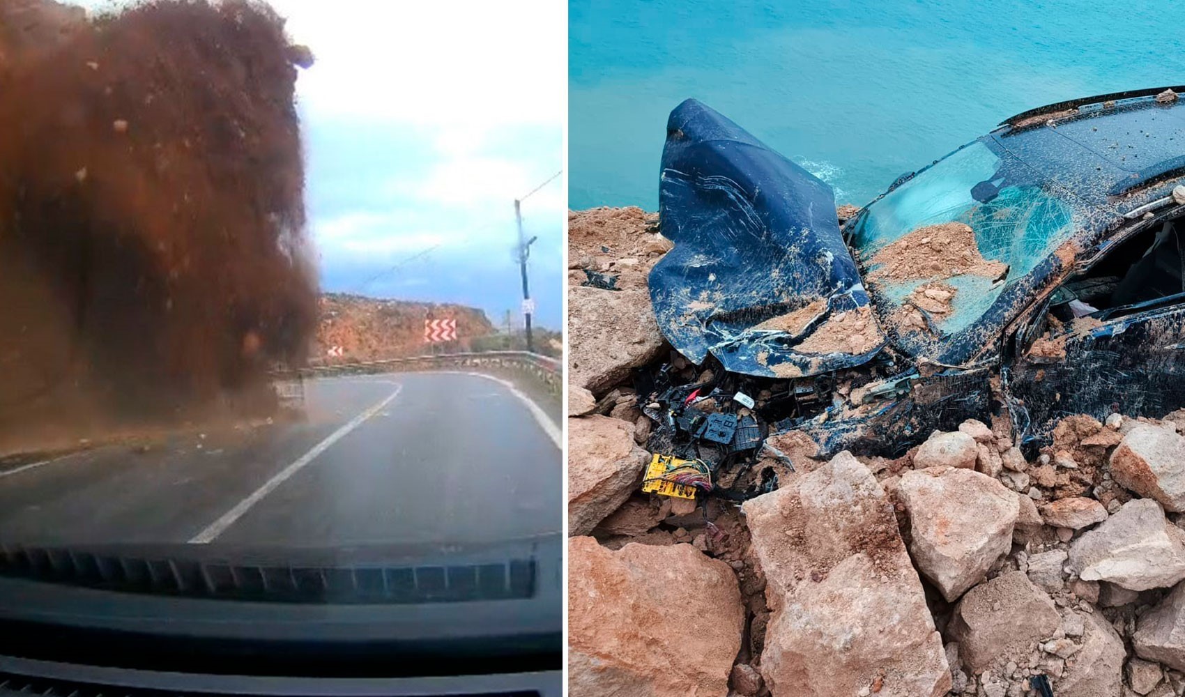 Mersin-Antalya yolundaki heyelan aracın üzerine düştü!
