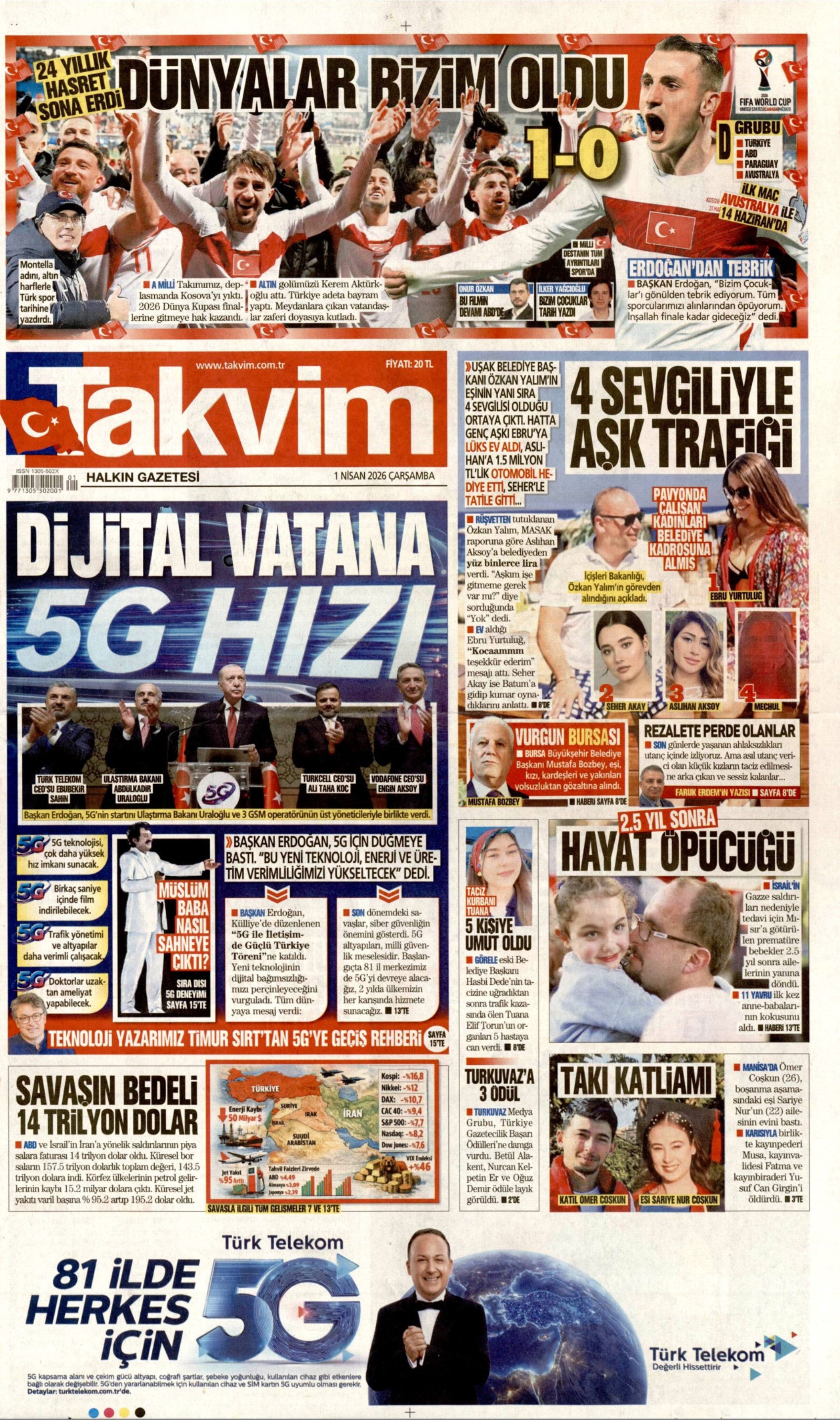 24 yıl sonra Dünya Kupası'na gidiyoruz! Gazeteler Türkiye'nin Kosova zaferini nasıl gördü? (1 Nisan 2026 gazete manşetleri)