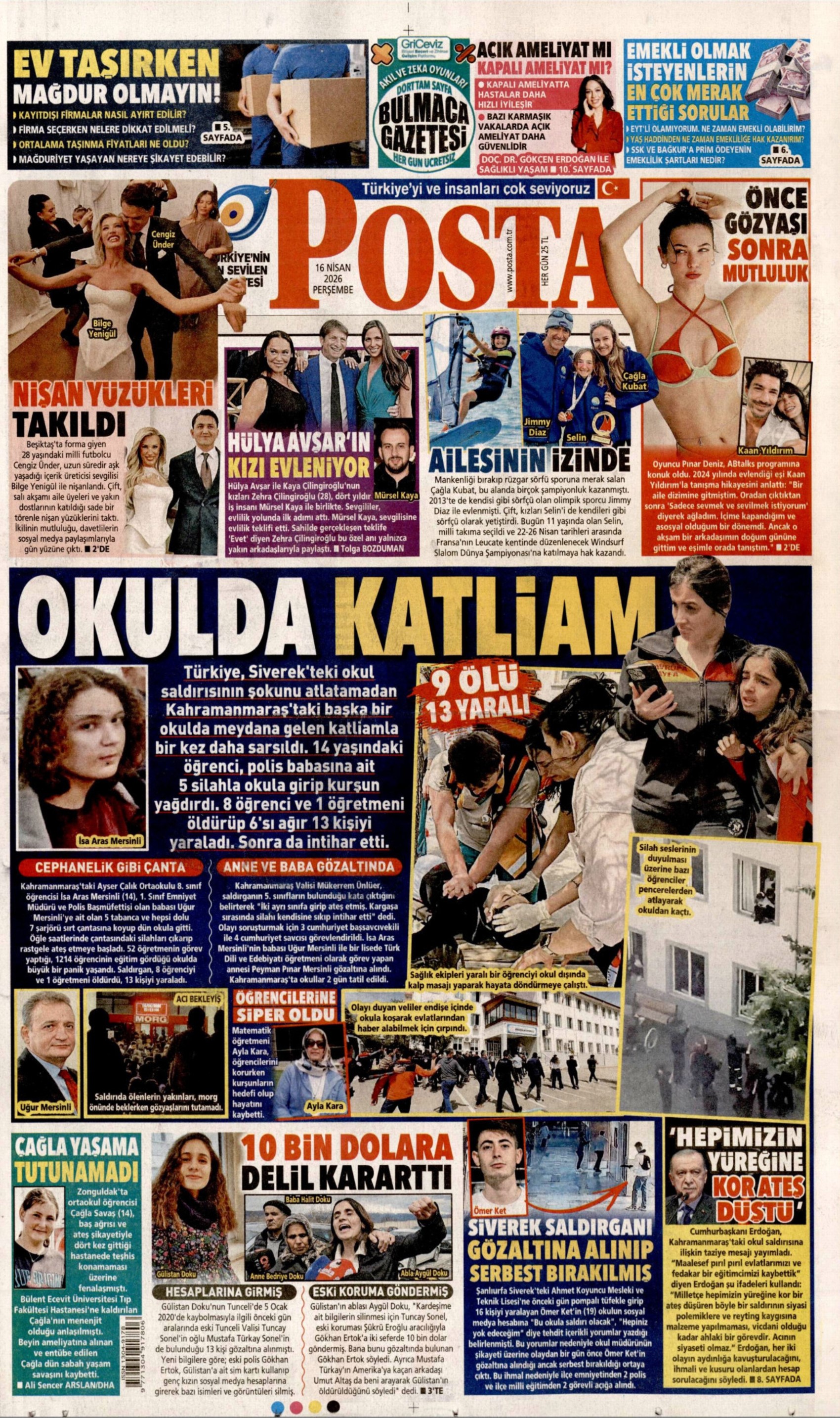 Gazeteler Kahramanmaraş'taki okul katliamını nasıl gördü? 'Bakan laiklikle uğraşırken okullar kan gölüne döndü' (16 Nisan 2026 gazete manşetleri)