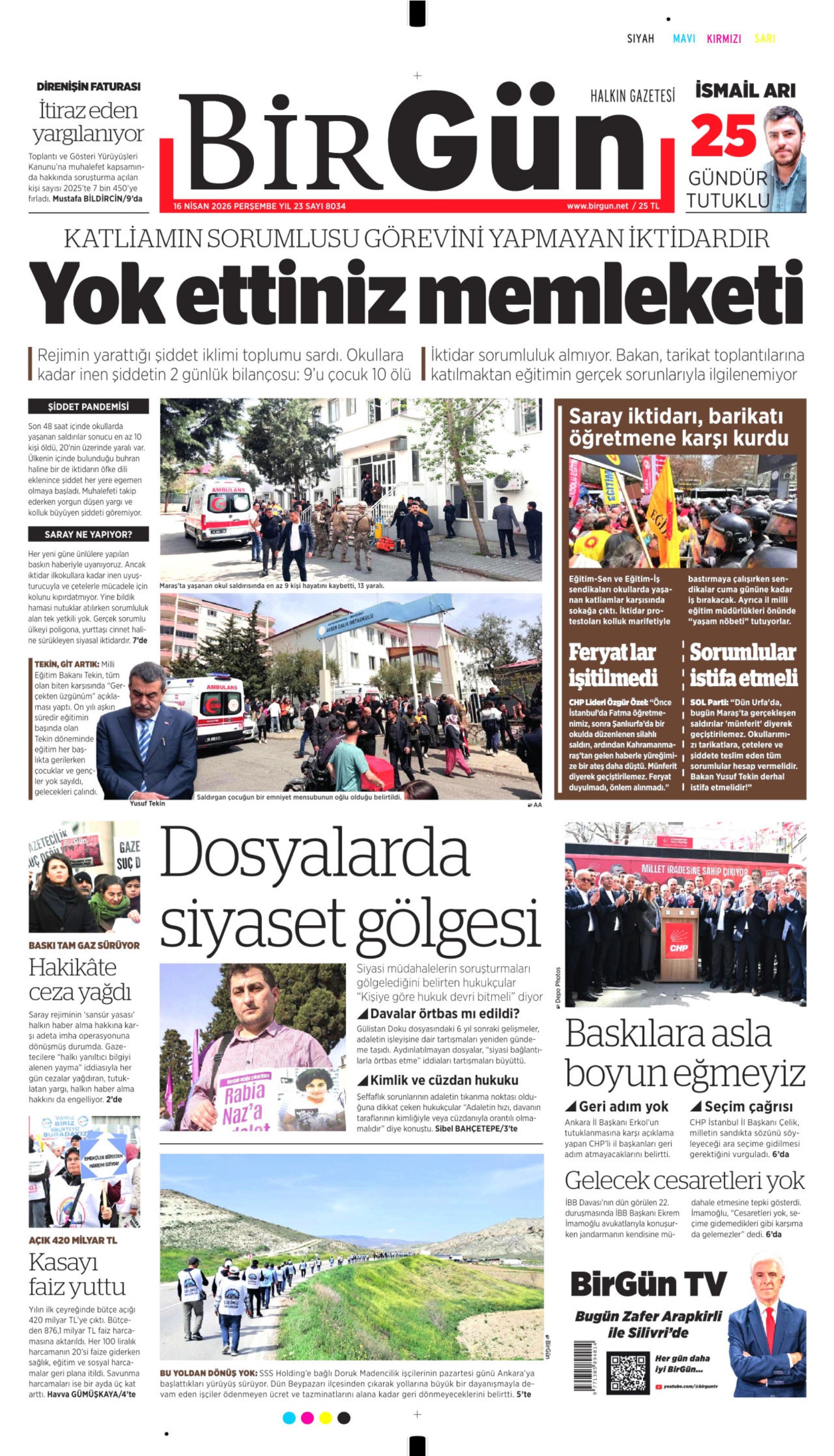 Gazeteler Kahramanmaraş'taki okul katliamını nasıl gördü? 'Bakan laiklikle uğraşırken okullar kan gölüne döndü' (16 Nisan 2026 gazete manşetleri)