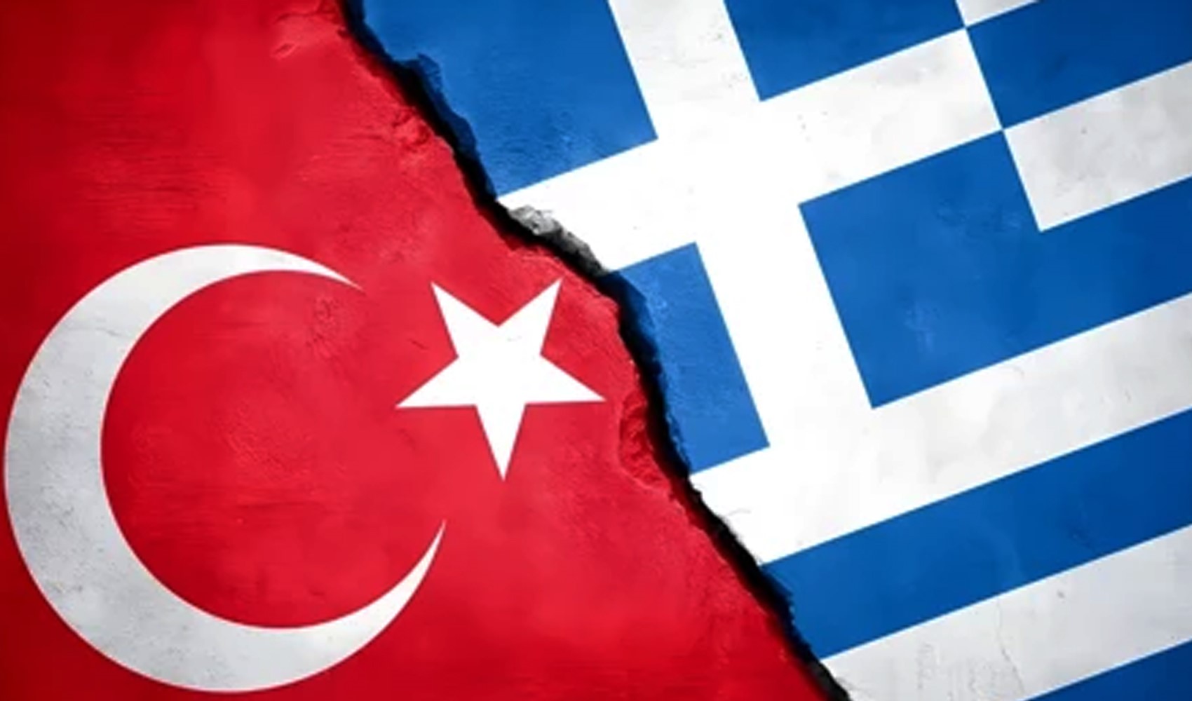 Image symbolique montrant les drapeaux de la Turquie et de la Grèce face à face.
