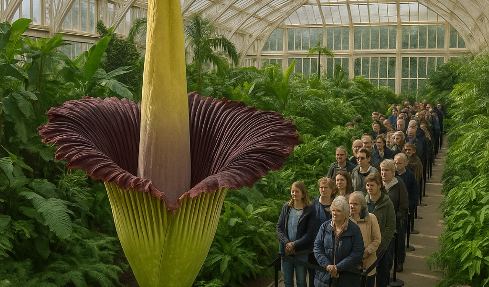 Titan arum yeniden Londra’da: ceset çiçeğinin açması ziyaretçi akınına yol açtı