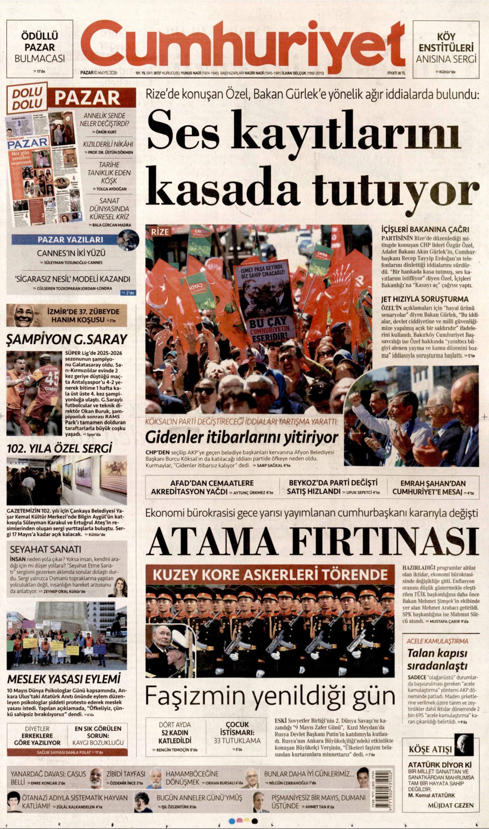 Gazeteler Galatasaray'ın 26. şampiyonluğunu nasıl gördü? (10 Mayıs 2026 gazete manşetleri)